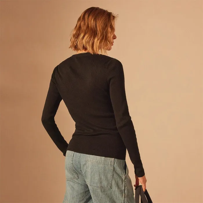 Women Sweaters James Perse Stretch Linen Ribbed Cardigan Black