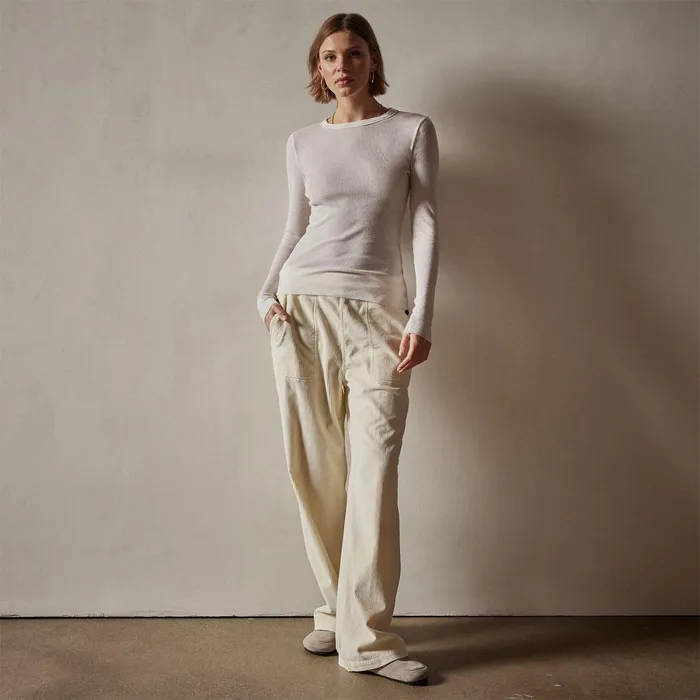 Women TShirts James Perse Cotton Cashmere Blend Ribbed Long Sleeve Crew Ivory