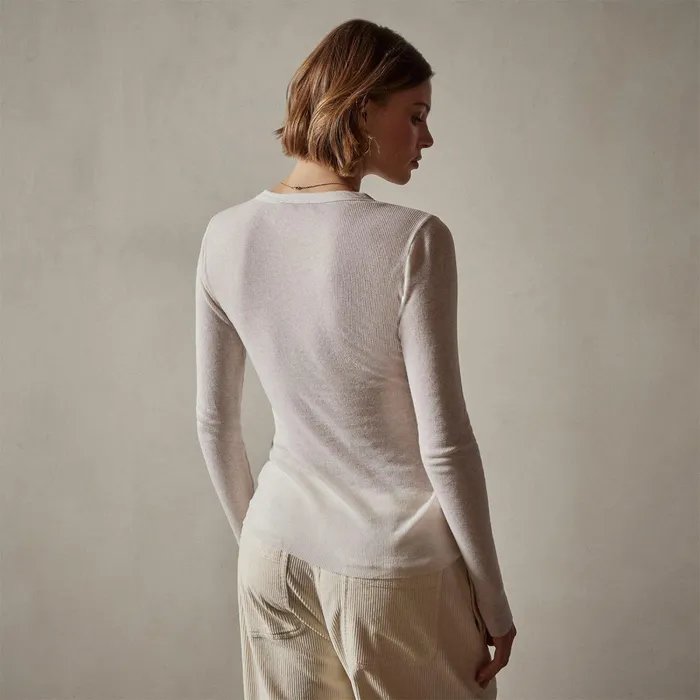 Women TShirts James Perse Cotton Cashmere Blend Ribbed Long Sleeve Crew Ivory