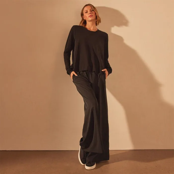 Women TShirts James Perse Fine Gauge A Line Long Sleeve Tee Black