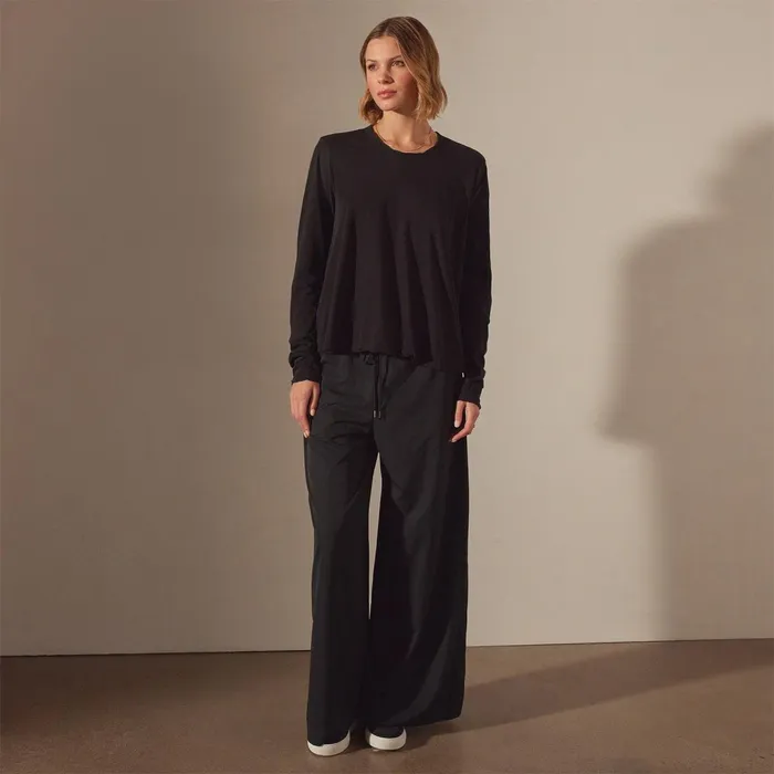 Women TShirts James Perse Fine Gauge A Line Long Sleeve Tee Black