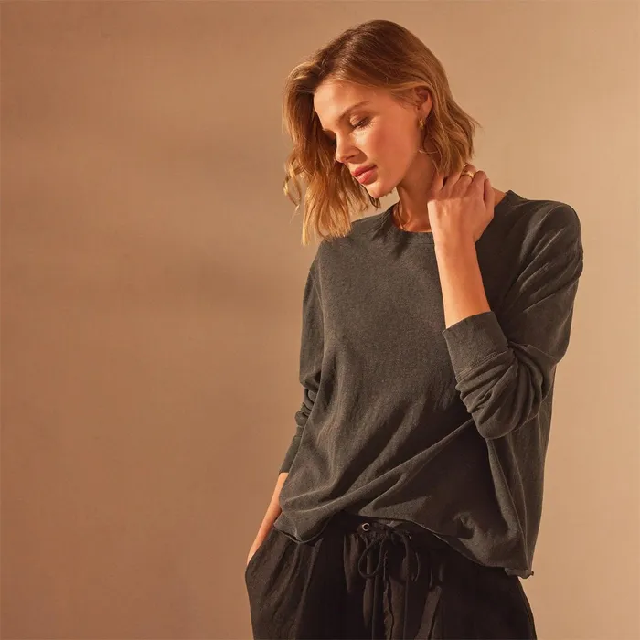 Women TShirts James Perse Long Sleeve Boxy Tee Magma Pigment