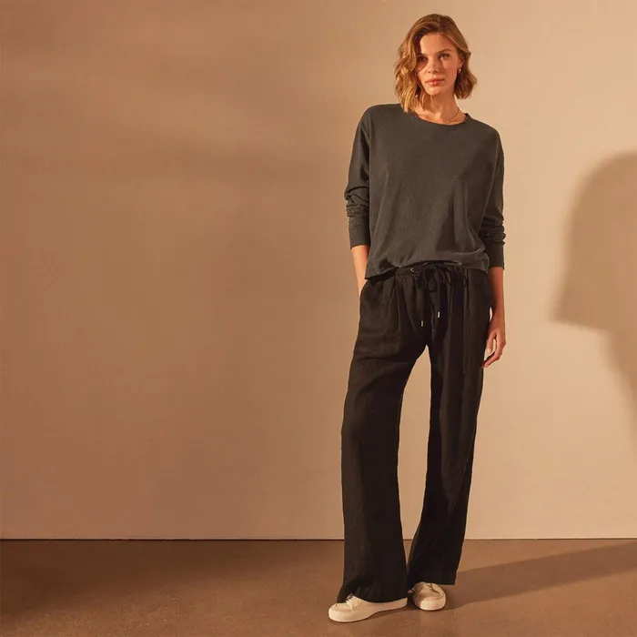 Women TShirts James Perse Long Sleeve Boxy Tee Magma Pigment