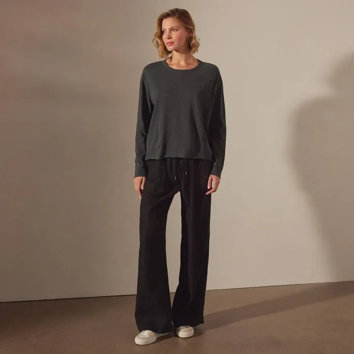 Women TShirts James Perse Long Sleeve Boxy Tee Magma Pigment