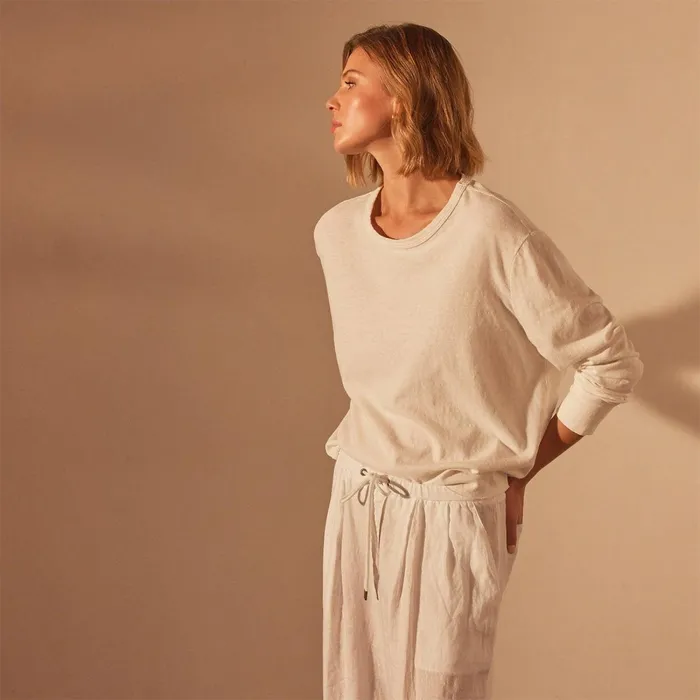 Women TShirts James Perse Long Sleeve Boxy Tee White