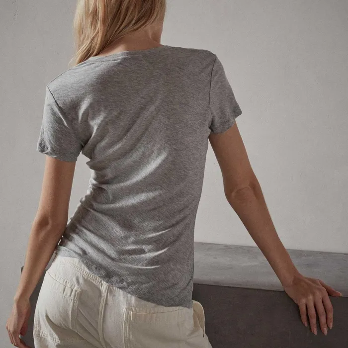 Women TShirts James Perse Sheer Slub Casual V Neck Heather Grey