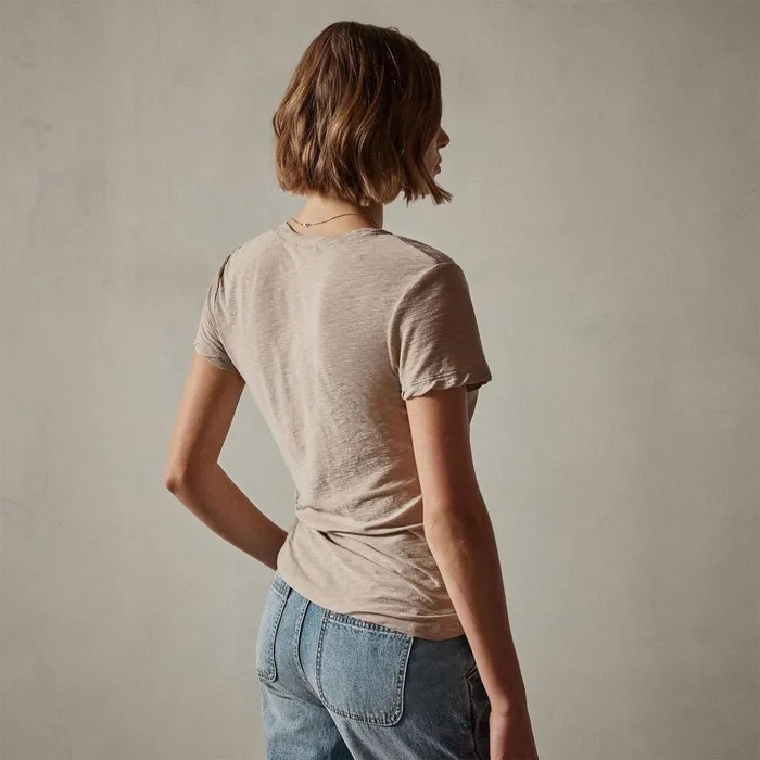 Women TShirts James Perse Sheer Slub Casual V Neck Toast