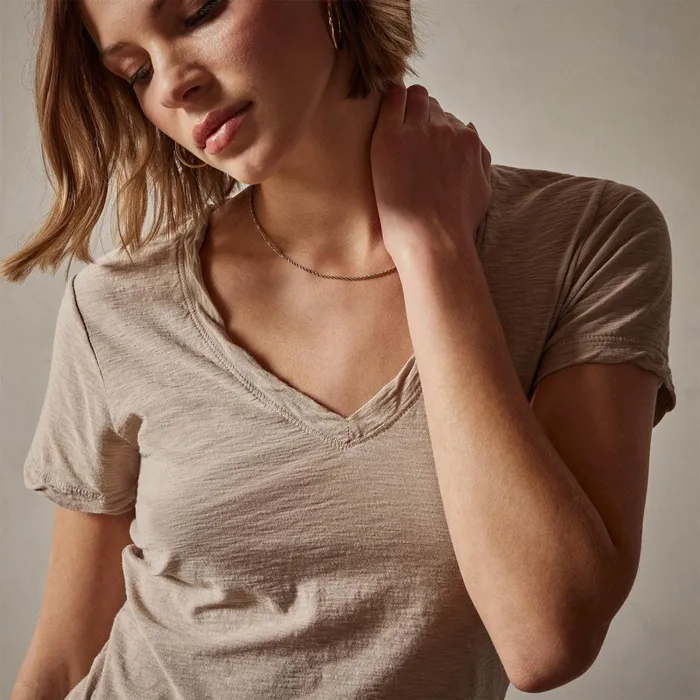 Women TShirts James Perse Sheer Slub Casual V Neck Toast