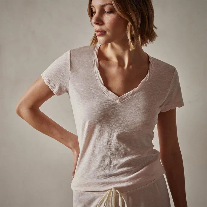Women TShirts James Perse Sheer Slub Casual V Neck Zephyr