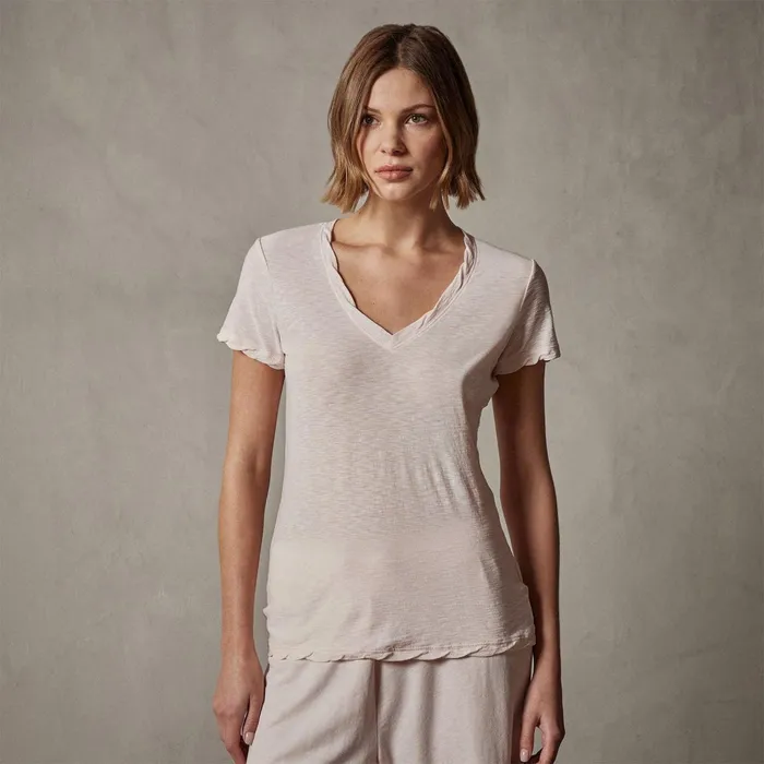 Women TShirts James Perse Sheer Slub Casual V Neck Zephyr