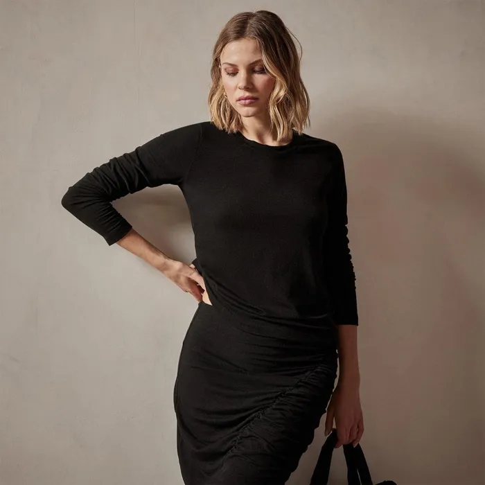 Women TShirts James Perse Tencel Cashmere Crewneck Black