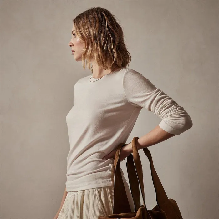 Women TShirts James Perse Tencel Cashmere Crewneck Canvas