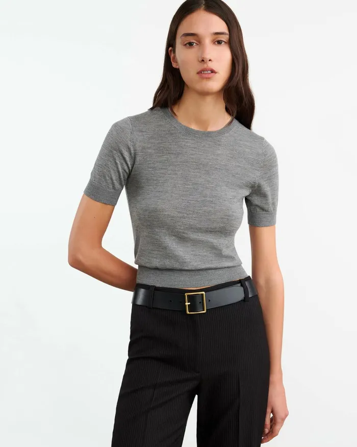 Women Tees Nili Lotan LEILANI KNIT TEE Medium Grey Melange