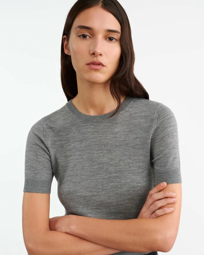 Women Tees Nili Lotan LEILANI KNIT TEE Medium Grey Melange