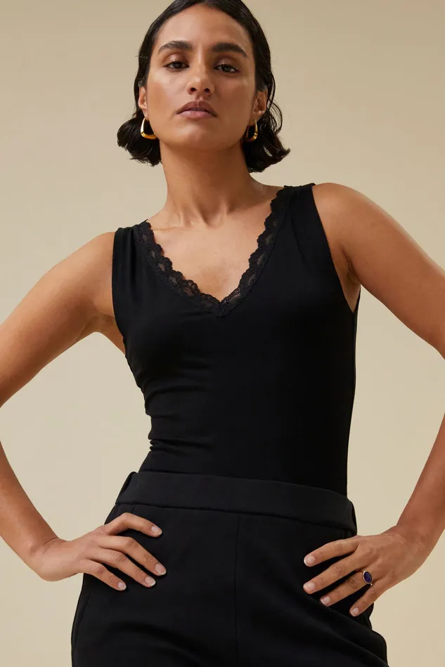 Women Tops and Shirts Bybar Lace Singlet Black