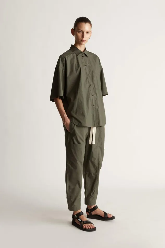 Women Tops And Shirts Lee Mathews LM Poplin SS Shirt Olive
