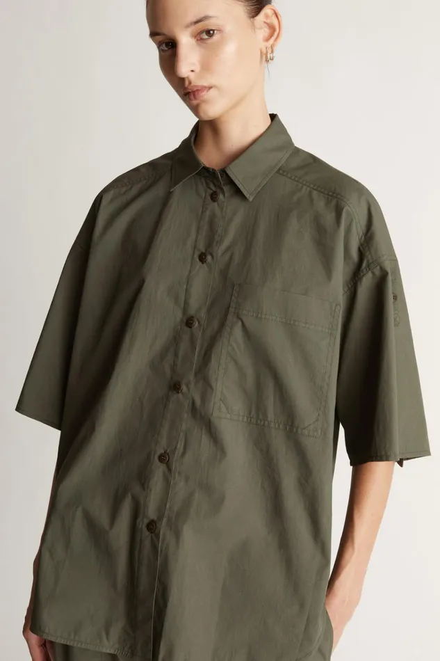 Women Tops And Shirts Lee Mathews LM Poplin SS Shirt Olive