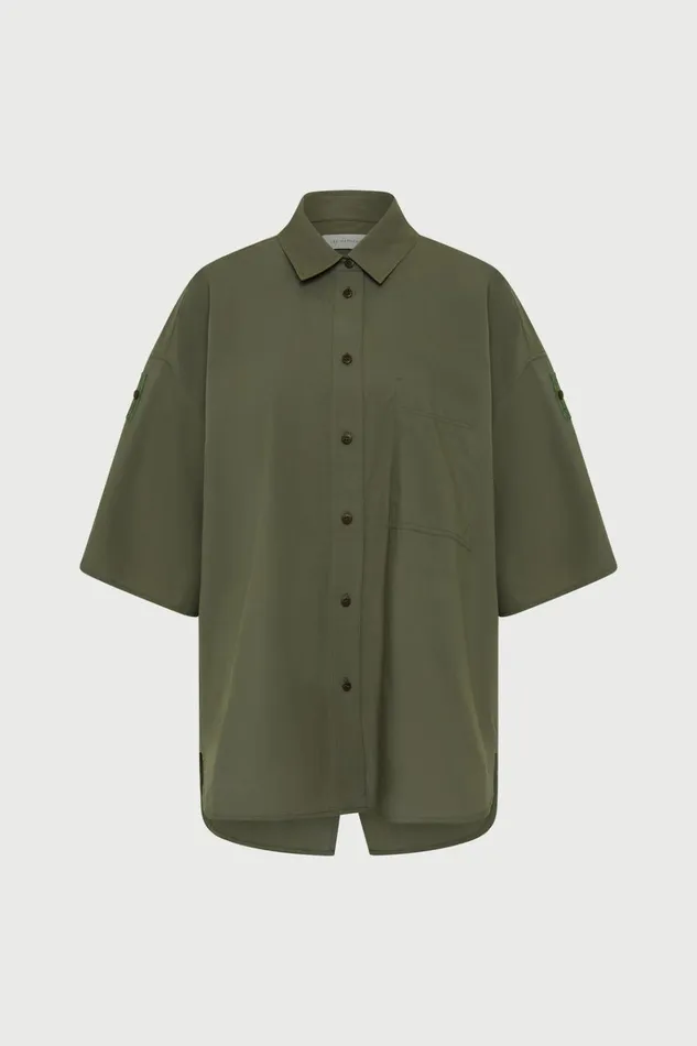 Women Tops And Shirts Lee Mathews LM Poplin SS Shirt Olive