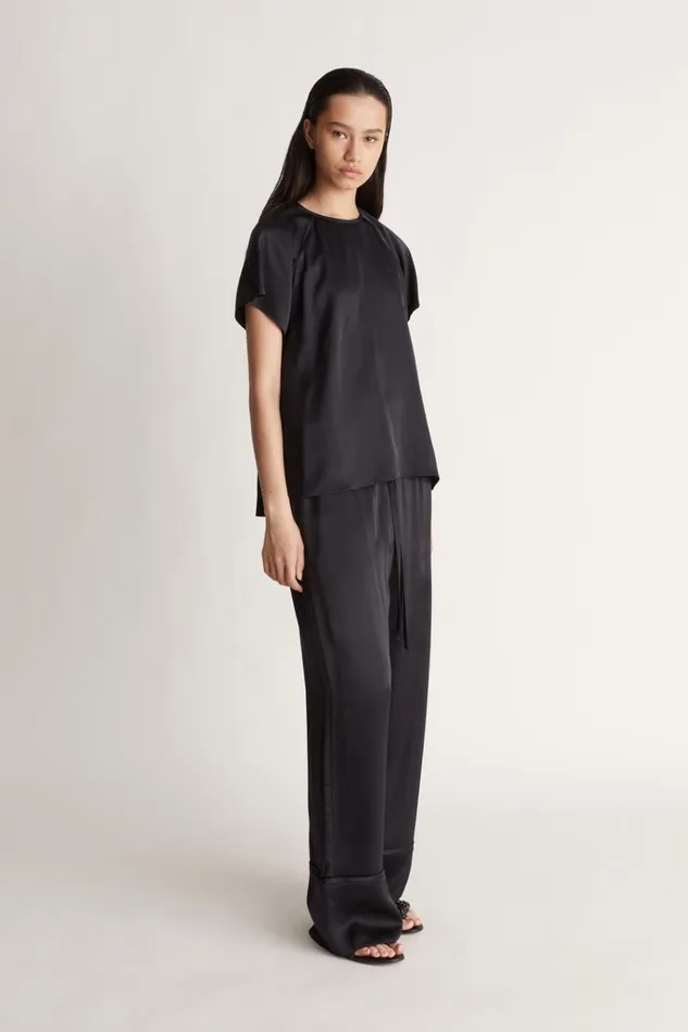 Women Tops And Shirts Lee Mathews Stella Silk Satin Raglan Tee Midnight