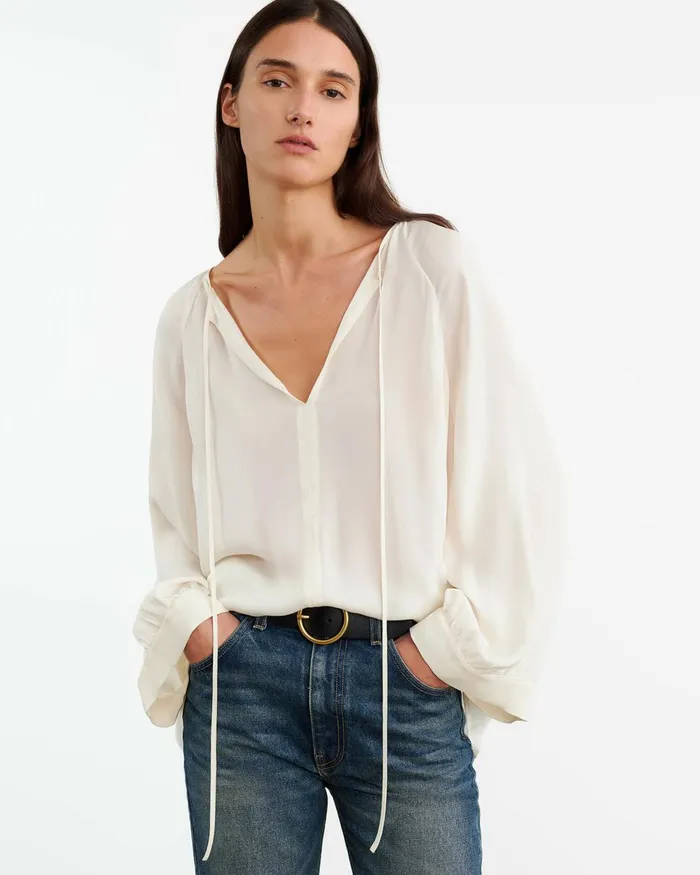 Women Tops Nili Lotan ACADIA SILK BLOUSE Ivory