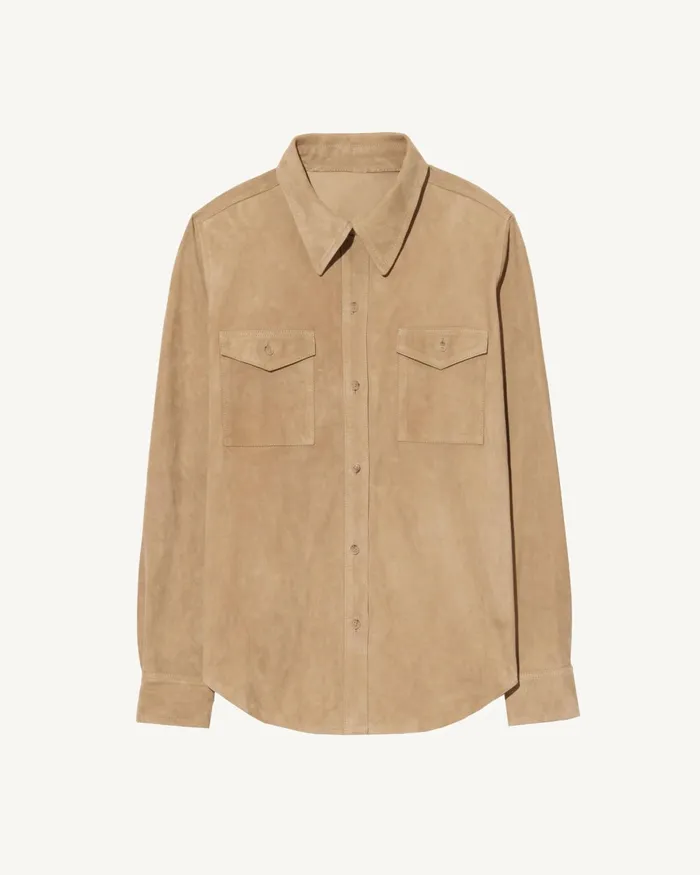 Women Tops Nili Lotan AVA SUEDE SHIRT Khaki