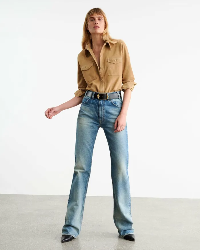 Women Tops Nili Lotan AVA SUEDE SHIRT Khaki