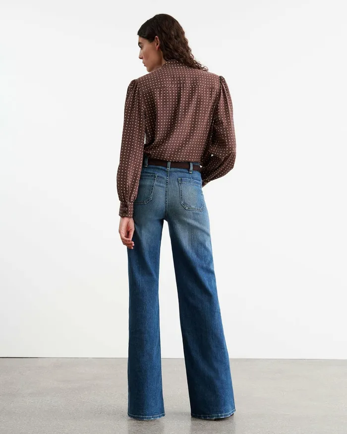 Women Tops Nili Lotan CARINA SILK BLOUSE Brownivory Dot