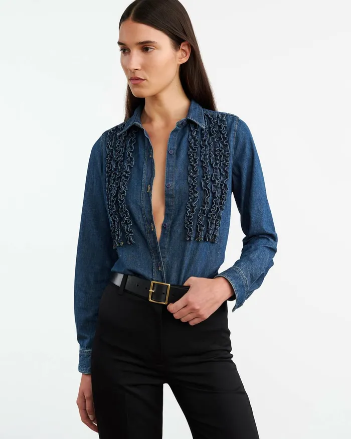 Women Tops Nili Lotan LEXA DENIM SHIRT Classic Wash