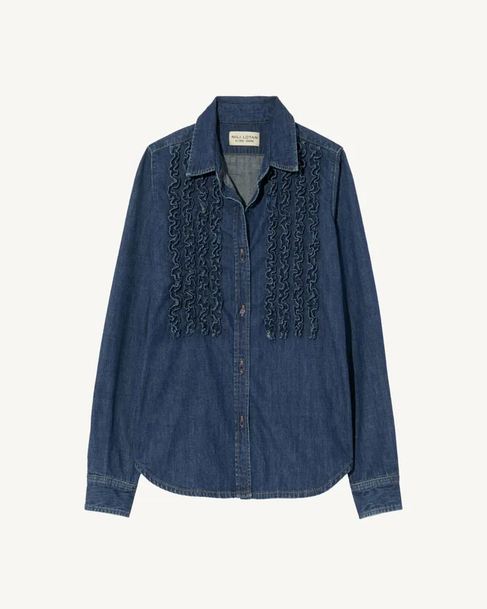 Women Tops Nili Lotan LEXA DENIM SHIRT Classic Wash