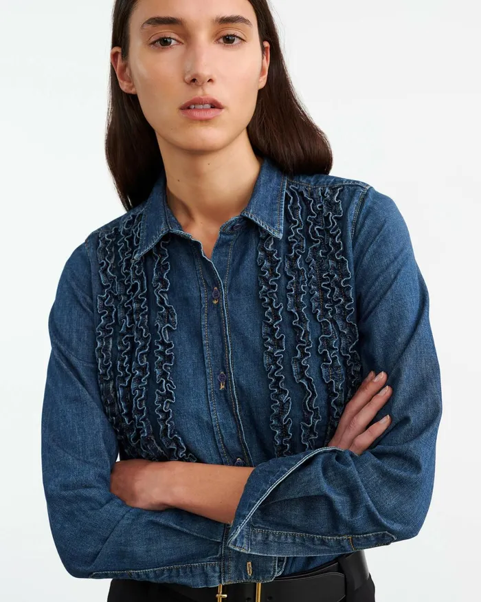 Women Tops Nili Lotan LEXA DENIM SHIRT Classic Wash