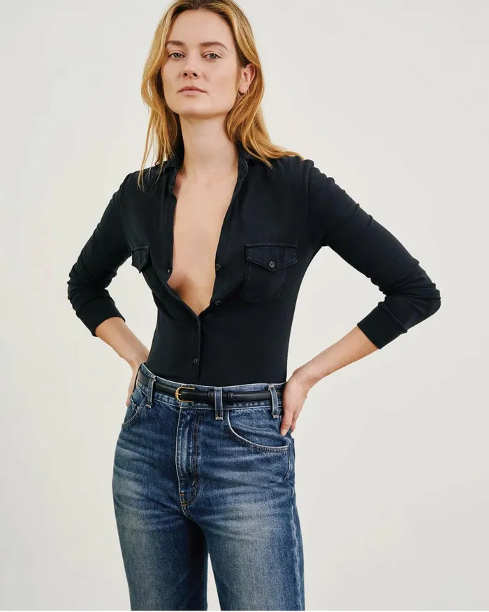 Women Tops Nili Lotan LIAM SHIRT Jet Black