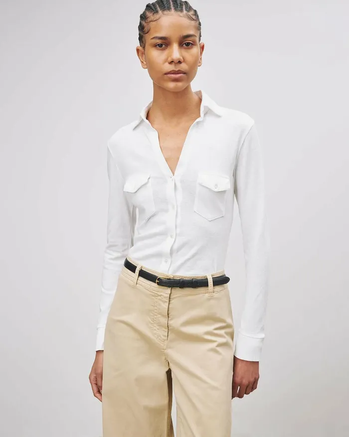 Women Tops Nili Lotan LIAM SHIRT Jet Black