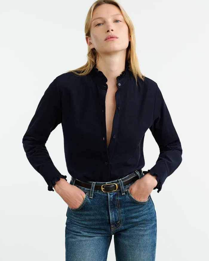 Women Tops Nili Lotan LYDIA SHIRT Dark Navy
