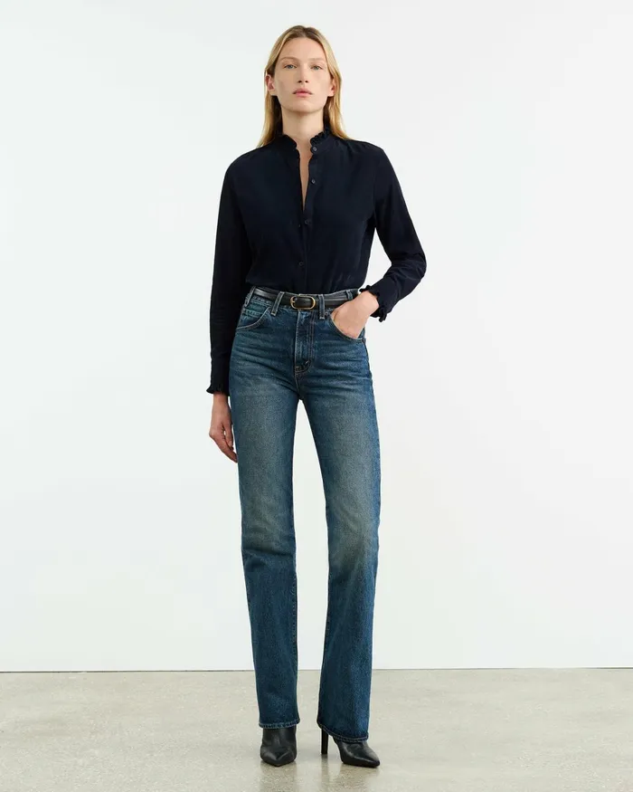 Women Tops Nili Lotan LYDIA SHIRT Dark Navy