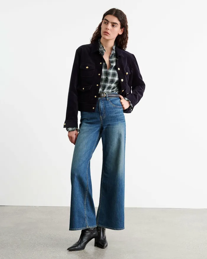 Women Tops Nili Lotan LYDIA SHIRT Ivorygreen Plaid