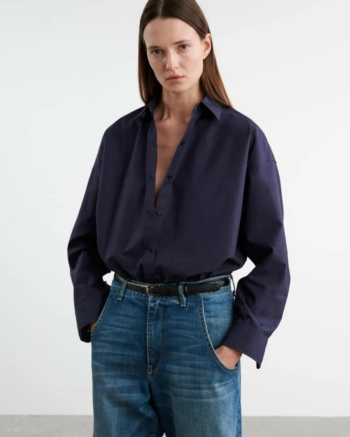 Women Tops Nili Lotan MATTIA SHIRT Navy