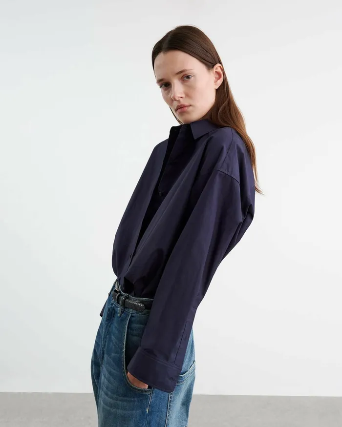 Women Tops Nili Lotan MATTIA SHIRT Navy