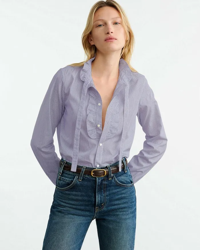 Women Tops Nili Lotan MIERA SHIRT Mini Navy Stripes