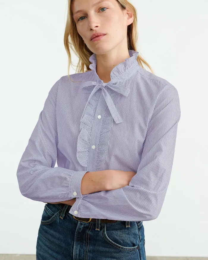 Women Tops Nili Lotan MIERA SHIRT Mini Navy Stripes