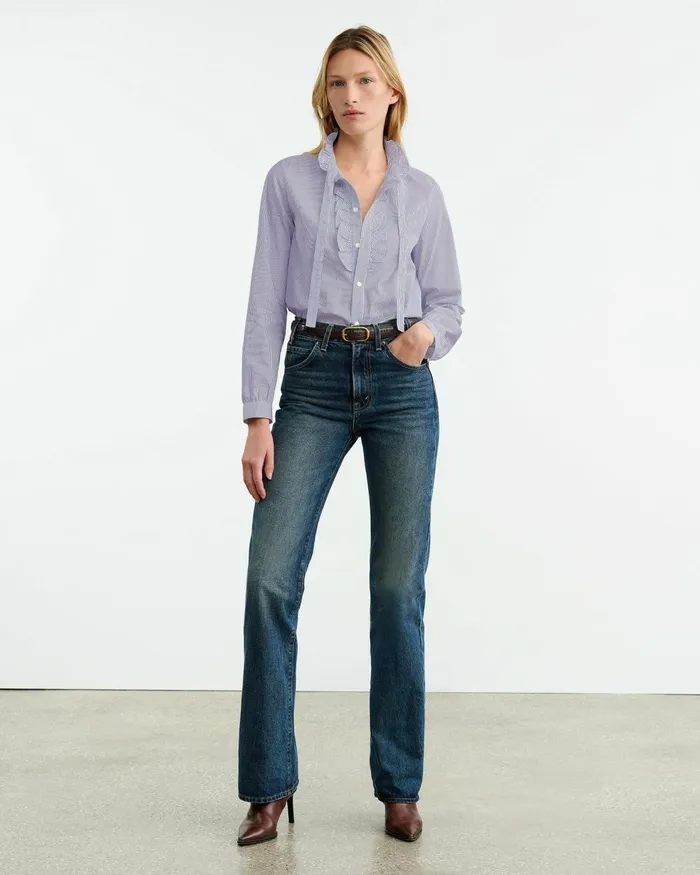 Women Tops Nili Lotan MIERA SHIRT Mini Navy Stripes