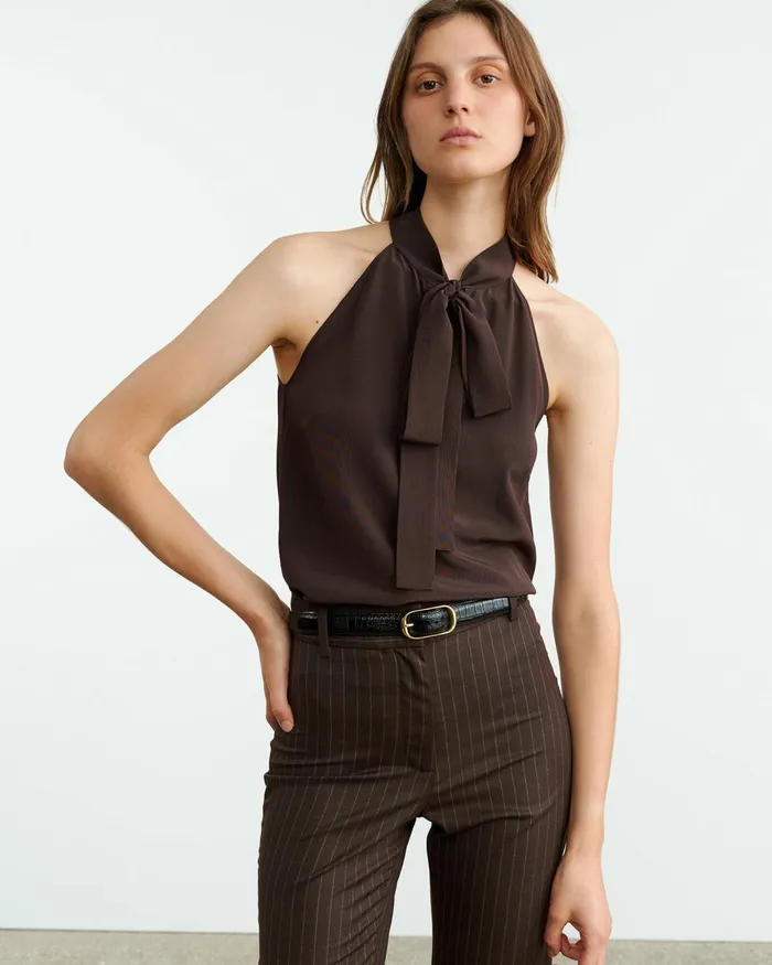 Women Tops Nili Lotan ZELIE SILK HALTER Dark Brown