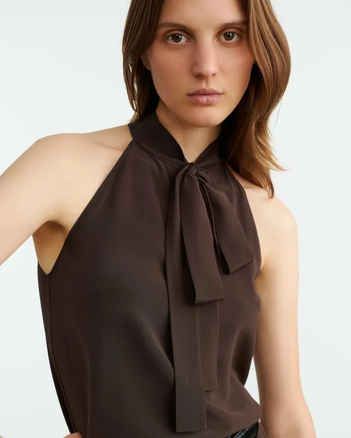 Women Tops Nili Lotan ZELIE SILK HALTER Dark Brown