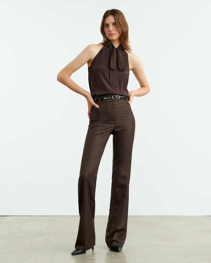Women Tops Nili Lotan ZELIE SILK HALTER Dark Brown