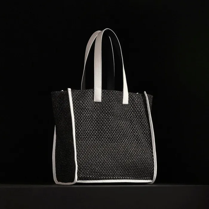 Women Tote Bags James Perse Raffia Tote Black Sea