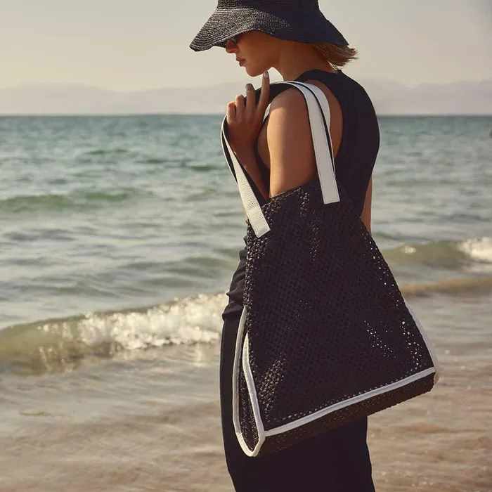 Women Tote Bags James Perse Raffia Tote Black Sea