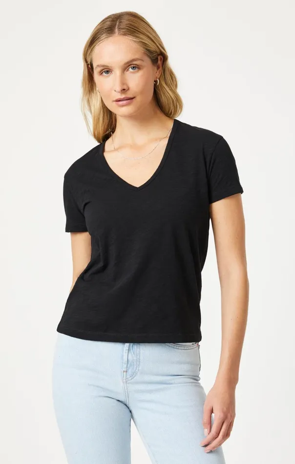 Women VNeck TShirt In Black Mavi Jeans Tops and TShirts