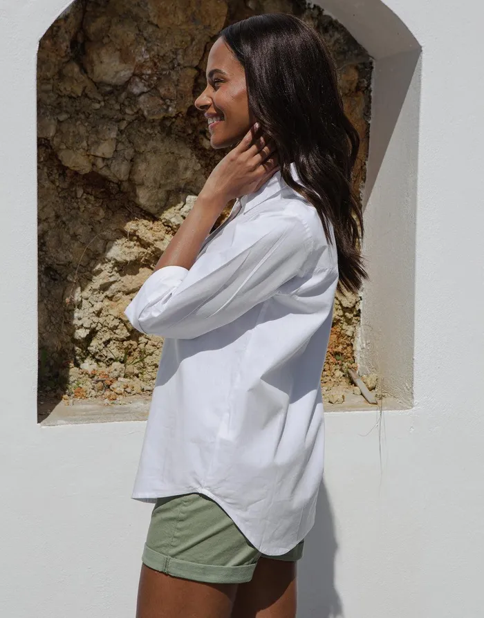 Women White Cotton Poplin V Neck Open Collar Shirt White Threadbare Blouses and Shirts Women White Cotton Poplin V Neck Open Collar Shirt White Threadbare Blouses and Shirts