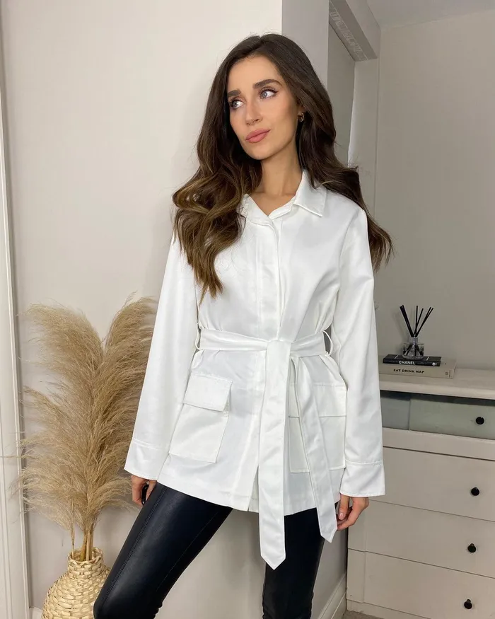 Women White Leather PU Tie Blazer White Threadbare Blazers