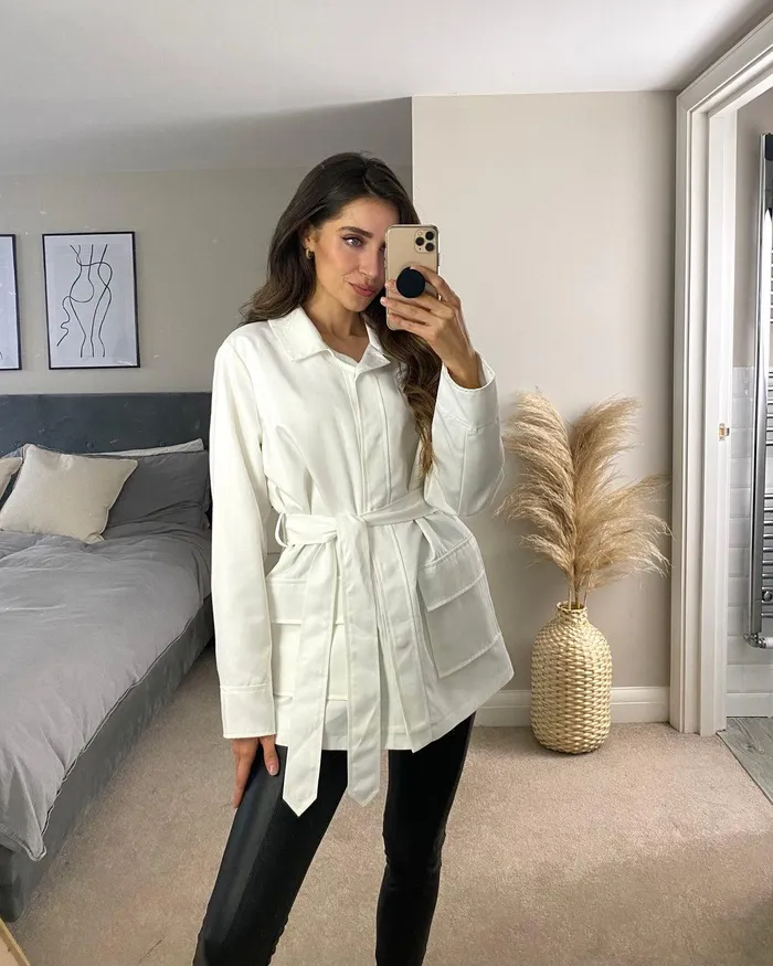 Women White Leather PU Tie Blazer White Threadbare Blazers Women White Leather PU Tie Blazer White Threadbare Blazers
