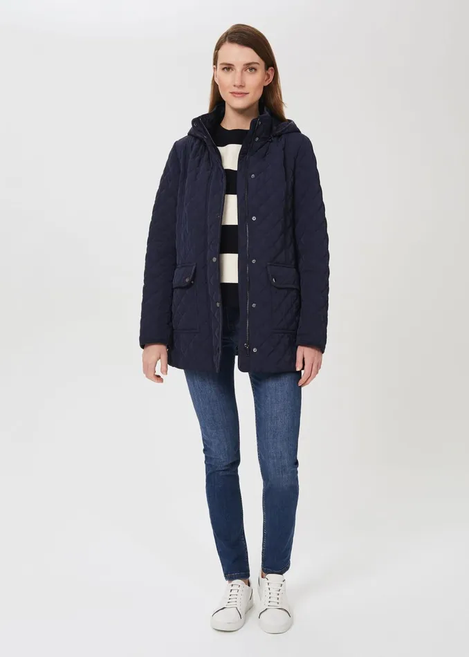 Womens Audra Quilted Coat With Hood Navy Hobbs Coats and Jackets Gift 4 You